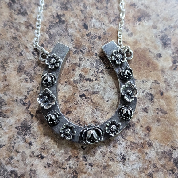 Floral Horseshoe Pendant Necklace - Picture 1 of 4